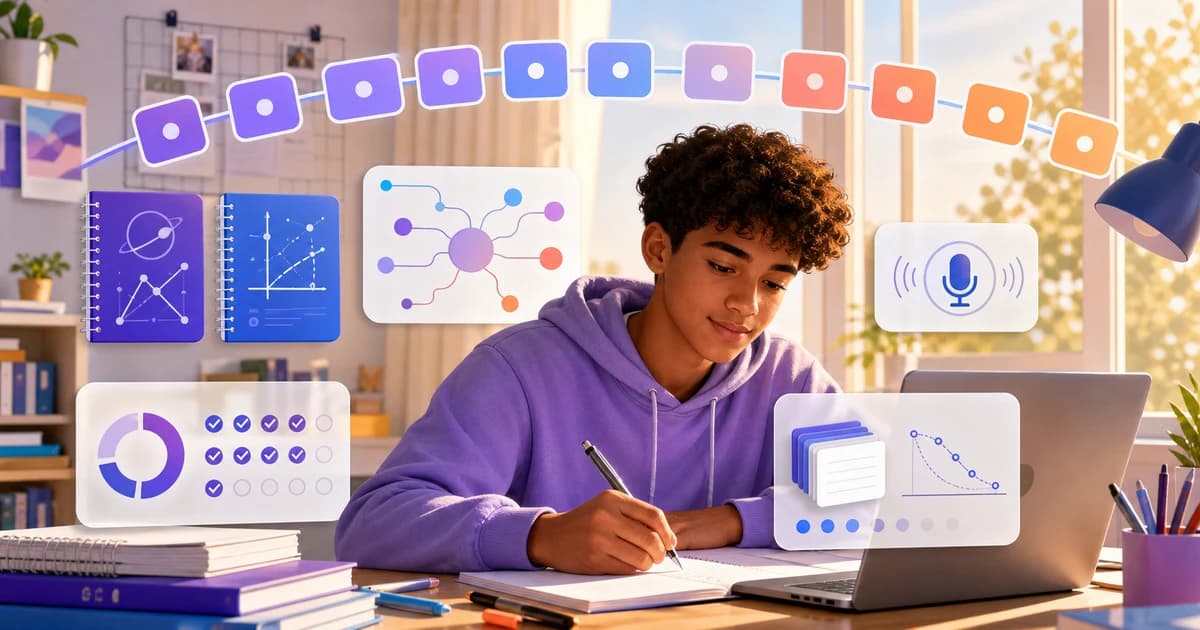 Élève de terminale suivant un planning de révision du bac 2027 avec fiches et quiz